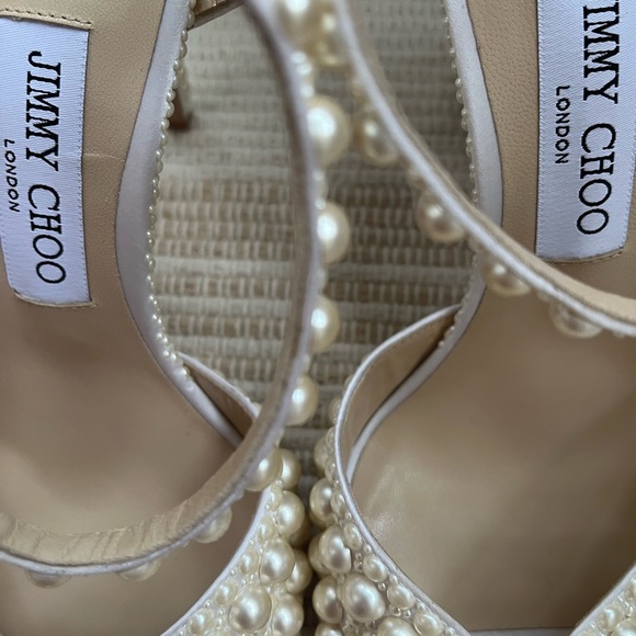 Jimmy choo SACORA 100 White Satin Sandals with All Over Pearls heels. - Picture 3 of 10